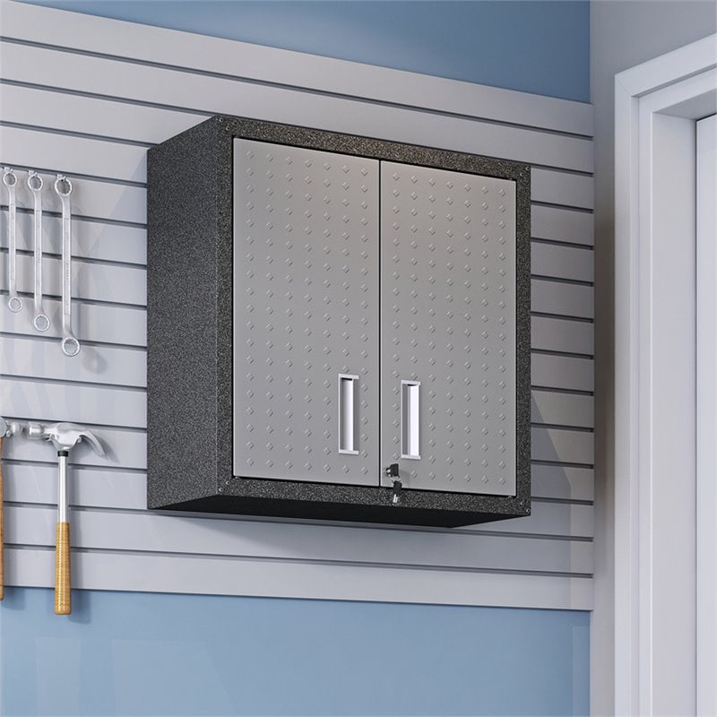 Pemberly Row Modern Metal Floating Garage Cabinets in Gray (Set of 2)