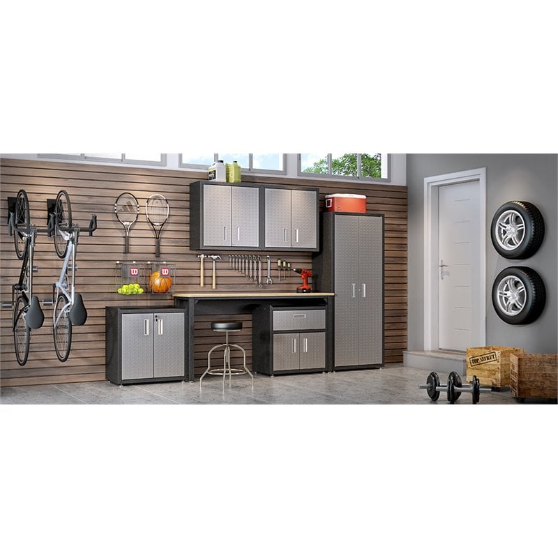 Pemberly Row Modern Metal Floating Garage Cabinets in Gray (Set of 2)