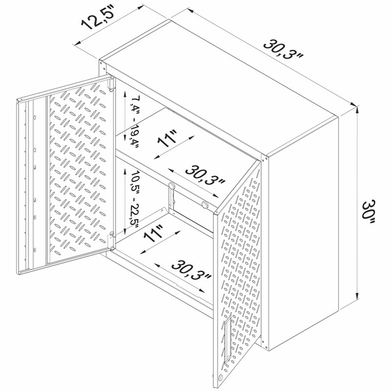 Pemberly Row 2-Door Modern Metal Floating Garage Cabinet in Gray
