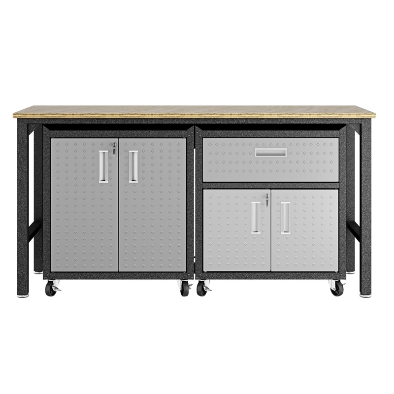 Pemberly Row 3-Piece Modern Metal Mobile Garage Cabinet Set in Gray