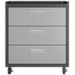 Pemberly Row 3-Piece Modern Metal Worktable & Garage Cabinet Set in Gray