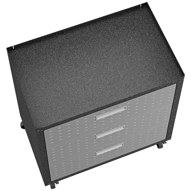 Pemberly Row 3-Piece Modern Metal Worktable & Garage Cabinet Set in Gray