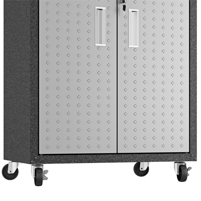 Pemberly Row 3-Piece Modern Metal Worktable & Garage Cabinet Set in Gray