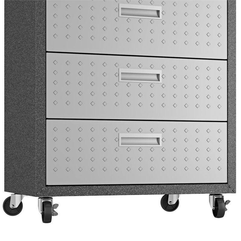 Pemberly Row 3-Piece Modern Metal Worktable & Garage Cabinet Set in Gray