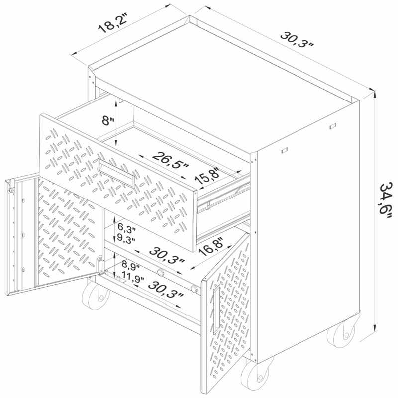 Pemberly Row 3-Piece Modern Metal Mobile Garage Cabinets Set in Gray