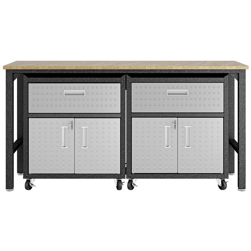 Pemberly Row 3-Piece Modern Metal Mobile Garage Cabinets Set in Gray