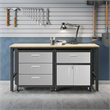 Pemberly Row 3-Piece Modern Metal Worktable & Garage Cabinet in Gray