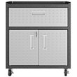 Pemberly Row 3-Piece Modern Metal Worktable & Garage Cabinet in Gray