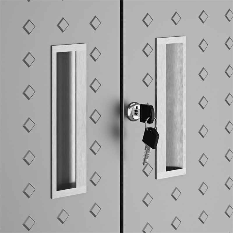 Pemberly Row 3-Piece Modern Metal Worktable & Garage Cabinet in Gray