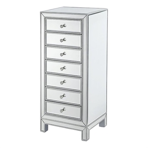 Pemberly Row Modern 7-Drawer Petite Mirrored Glass Lingerie Chest in Silver