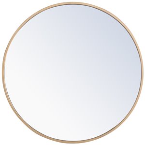 Pemberly Row 24&quot Round Contemporary Metal Frame Mirror in Brass