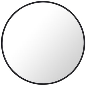 Pemberly Row 28&quot Round Contemporary Metal Frame Mirror in Black
