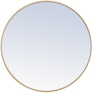 Pemberly Row 36&quot Round Contemporary Metal Frame Mirror in Brass
