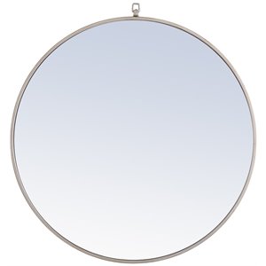Pemberly Row 32&quot Contemporary Metal Frame Hooked Mirror in Silver