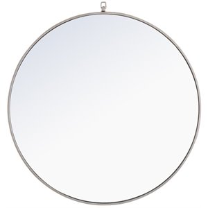 Pemberly Row 36&quot Contemporary Metal Frame Hooked Mirror in Silver