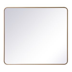 Pemberly Row 36x40&quot Soft Corner Metal Rectangular Mirror in Brass