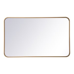 Pemberly Row 22x36&quot Soft Corner Metal Rectangular Mirror in Brass