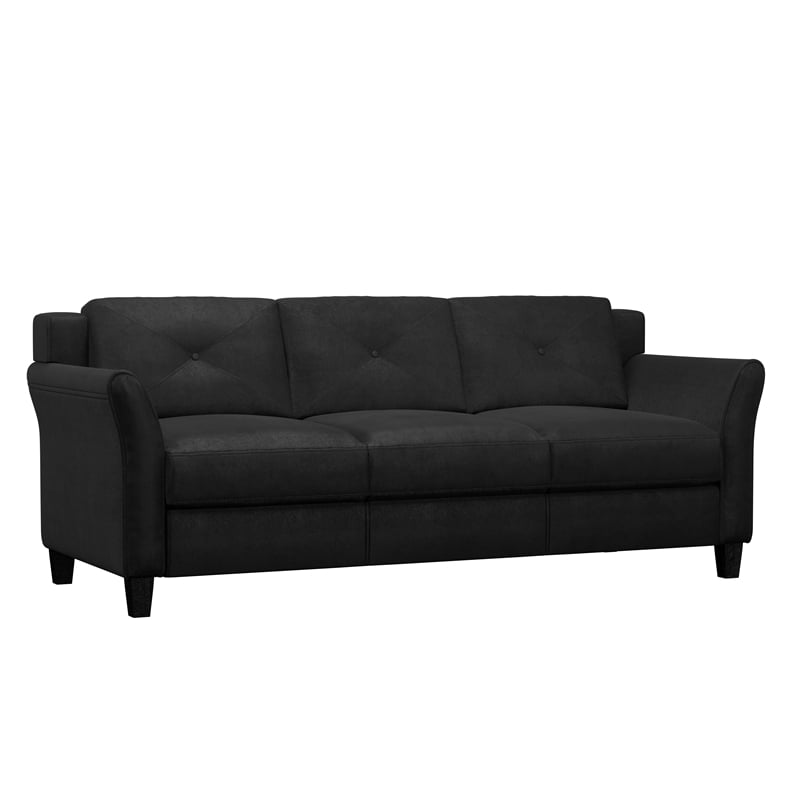 Pemberly Row Tufted Modern Polyester Microfiber Sofa with Curved Arm in Black