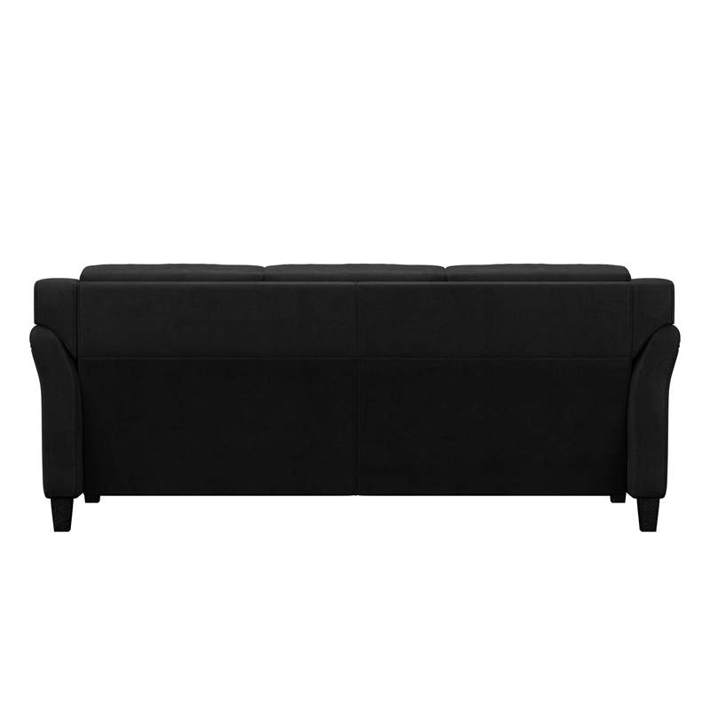 Pemberly Row Tufted Modern Polyester Microfiber Sofa with Curved Arm in Black