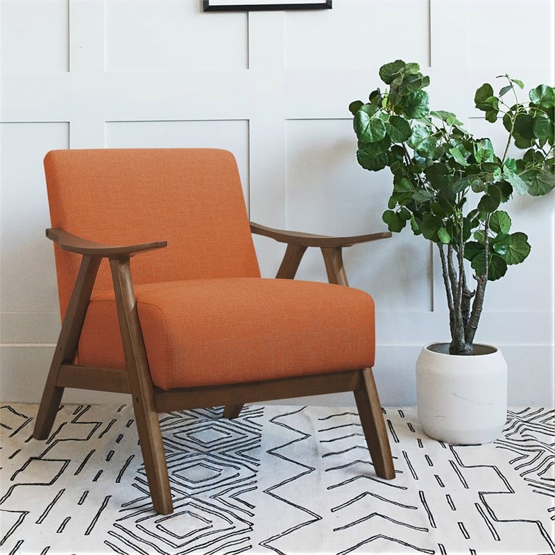 Pemberly Row Mid-Century Upholstered Fabric Accent Chair in Orange