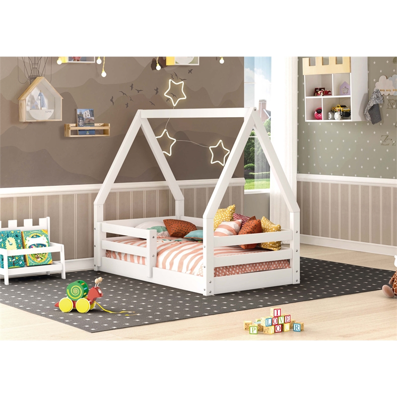 Pemberly Row Modern Solid Wooden Toddler Bed in White Finish