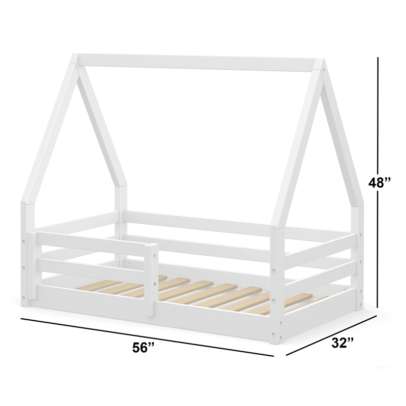 Pemberly Row Modern Solid Wooden Toddler Bed in White Finish