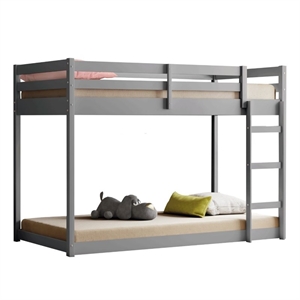 pemberly row modern solid wood twin over twin low loft bunk bed in gray