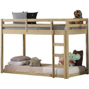 pemberly row modern solid wood twin over twin low loft bunk bed in natural