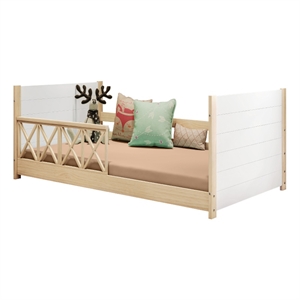 pemberly row modern solid wood twin daybed with double guardrails in white/oak