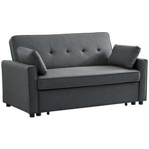 pemberly row fabric loveseat pull out sleeper sofa bed in gray