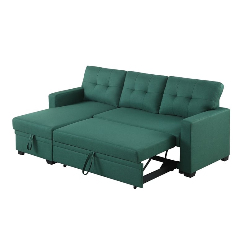 Pemberly Row Polyester Fabric Reversible Sleeper Sectional Sofa in Green