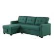 Pemberly Row Polyester Fabric Reversible Sleeper Sectional Sofa in Green