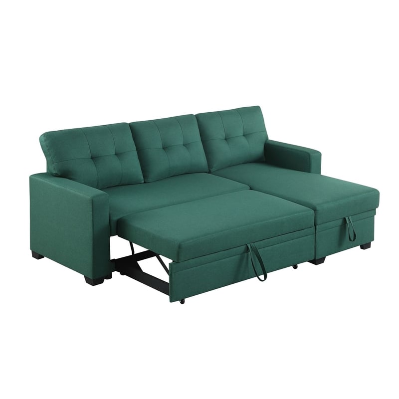 Pemberly Row Polyester Fabric Reversible Sleeper Sectional Sofa in Green