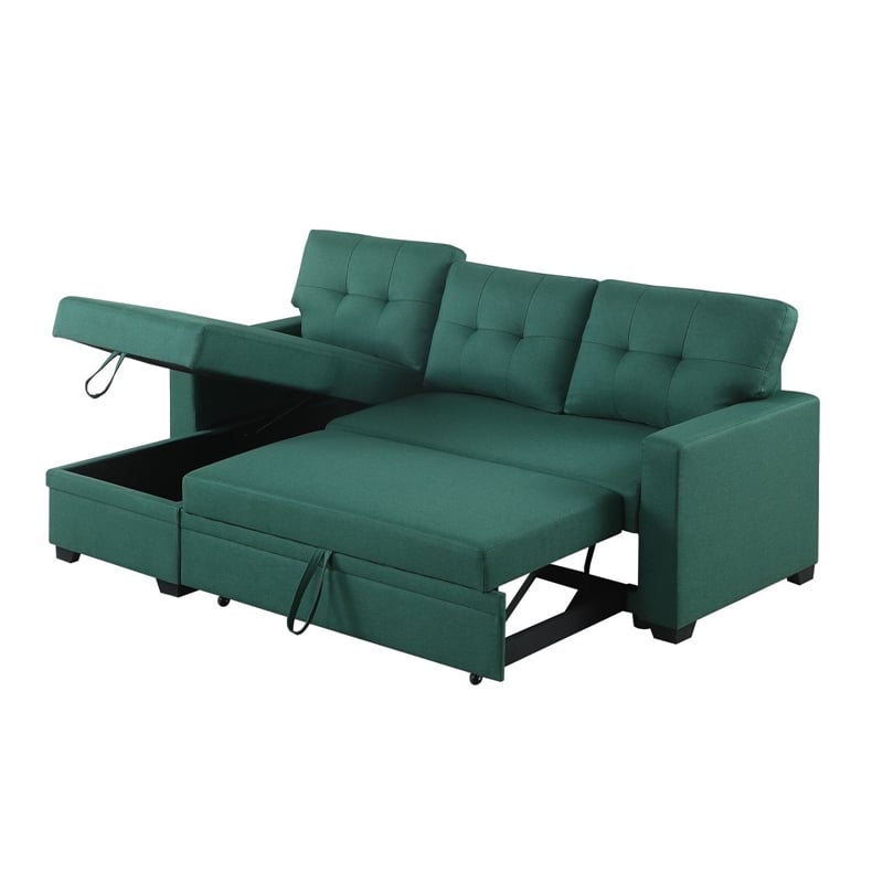 Pemberly Row Polyester Fabric Reversible Sleeper Sectional Sofa in Green