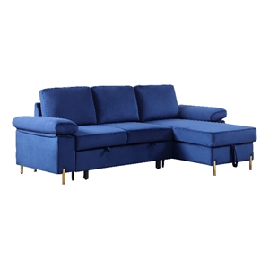 pemberly row velvet reversible sectional sleeper sofa bed & chaise in blue