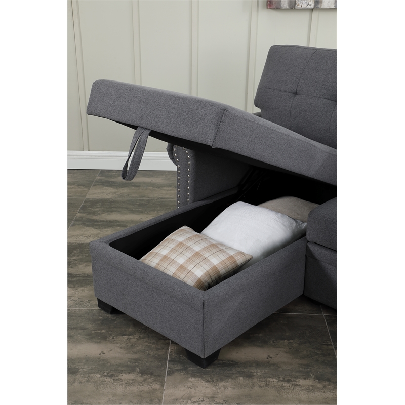 Pemberly Row Reversible Fabric Sleeper Sofa with Storage Chaise in Dark Gray