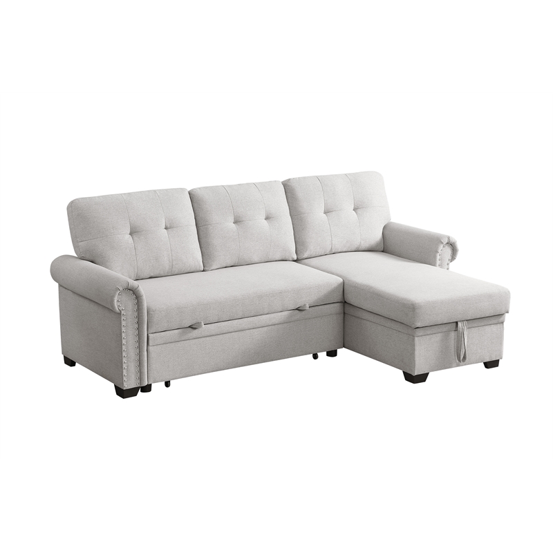 Pemberly Row Reversible Fabric Sleeper Sofa with Storage Chaise in Light Gray