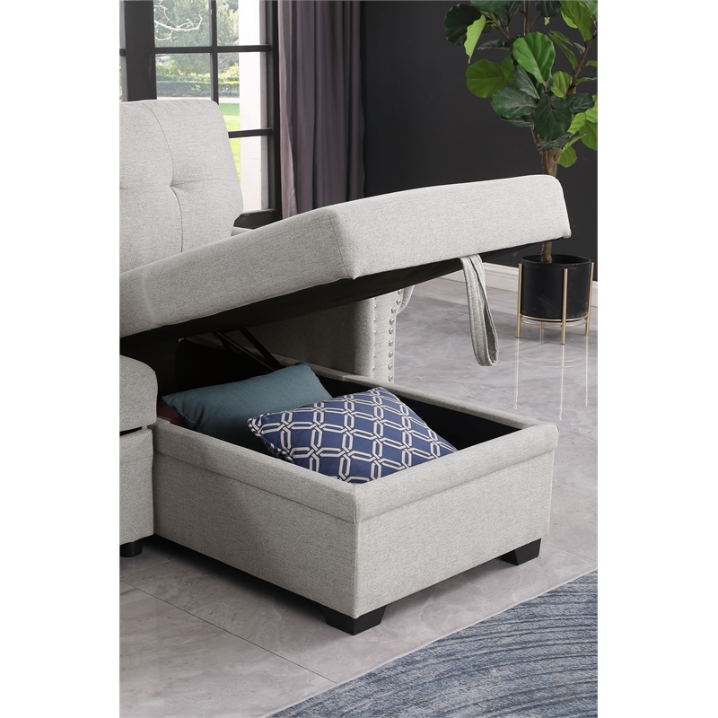 Pemberly Row Reversible Fabric Sleeper Sofa with Storage Chaise in Light Gray