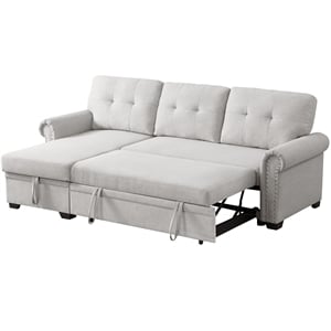 Pemberly Row Reversible Fabric Sleeper Sofa with Storage Chaise in Light Gray