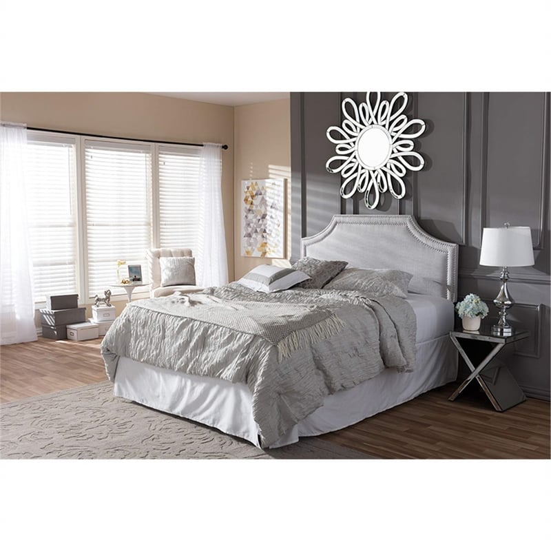 Pemberly Row Upholstered King Headboard in Grayish Beige Finish