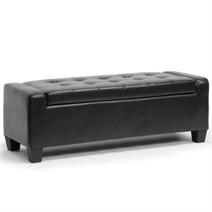 Pemberly Row Leather Tufted Storage Ottoman Bench in Black Finish