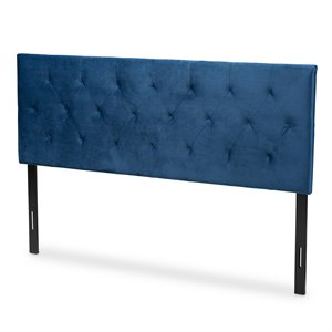 pemberly row felix navy blue velvet fabric upholstered full size headboard