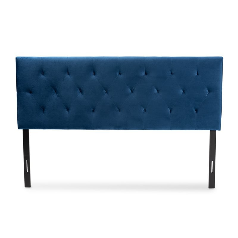 Pemberly Row Felix Navy Blue Velvet Fabric Upholstered Full Size Headboard