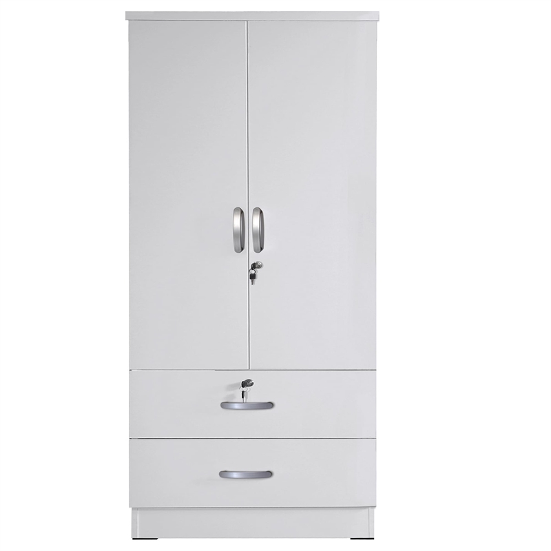 Pemberly Row Wood 2-Door Wardrobe Armoire with 2-Drawers in White