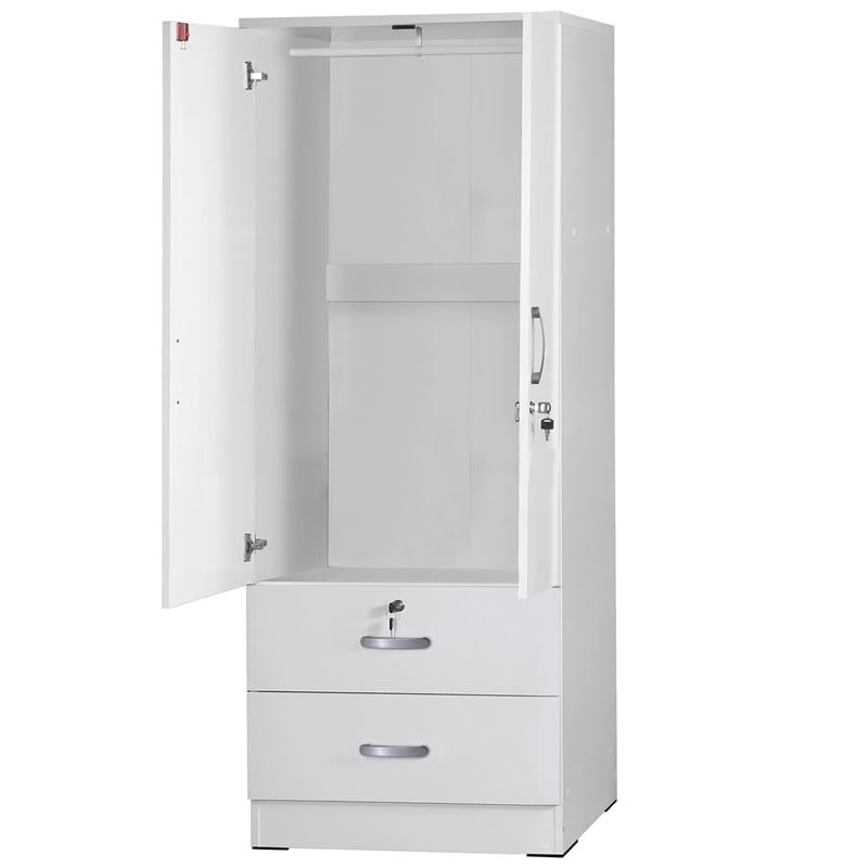 Pemberly Row Wood 2-Door Wardrobe Armoire with 2-Drawers in White