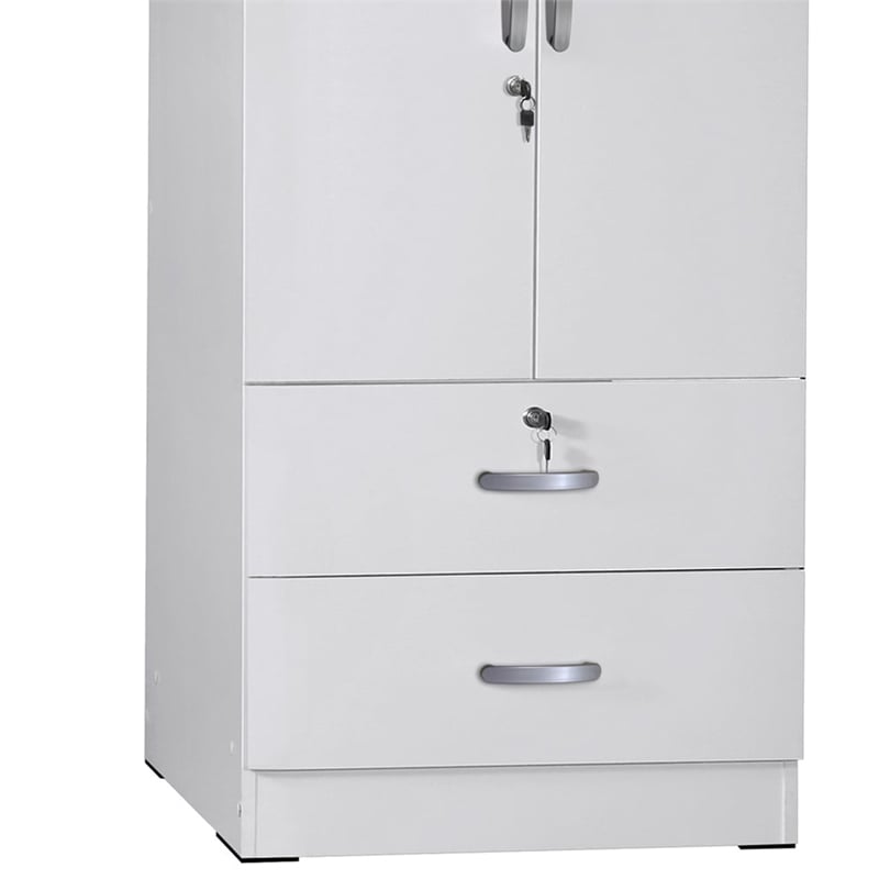Pemberly Row Wood 2-Door Wardrobe Armoire with 2-Drawers in White