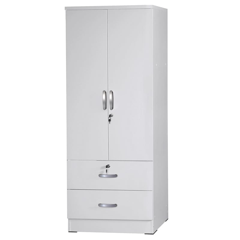 Pemberly Row Wood 2-Door Wardrobe Armoire with 2-Drawers in White
