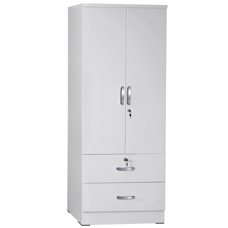 Pemberly Row Wood 2-Door Wardrobe Armoire with 2-Drawers in White