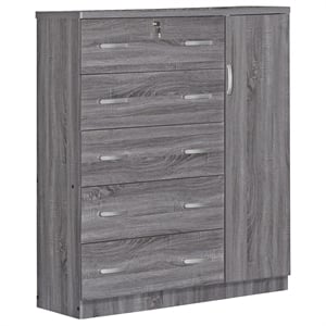 Pemberly Row 5 Drawer Wooden Tall Chest Wardrobe in Gray Finish