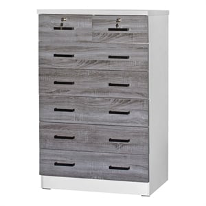 Pemberly Row 7 Drawer Chest Wooden Dresser in Gray & White Finish